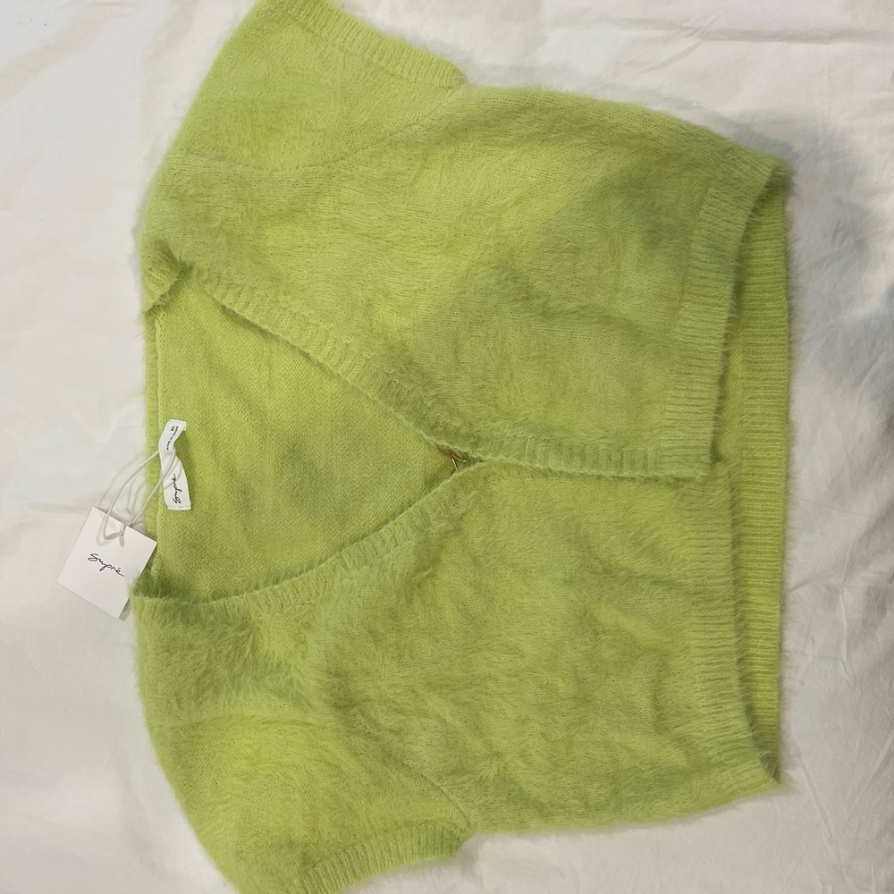 Green fuzzy crop top